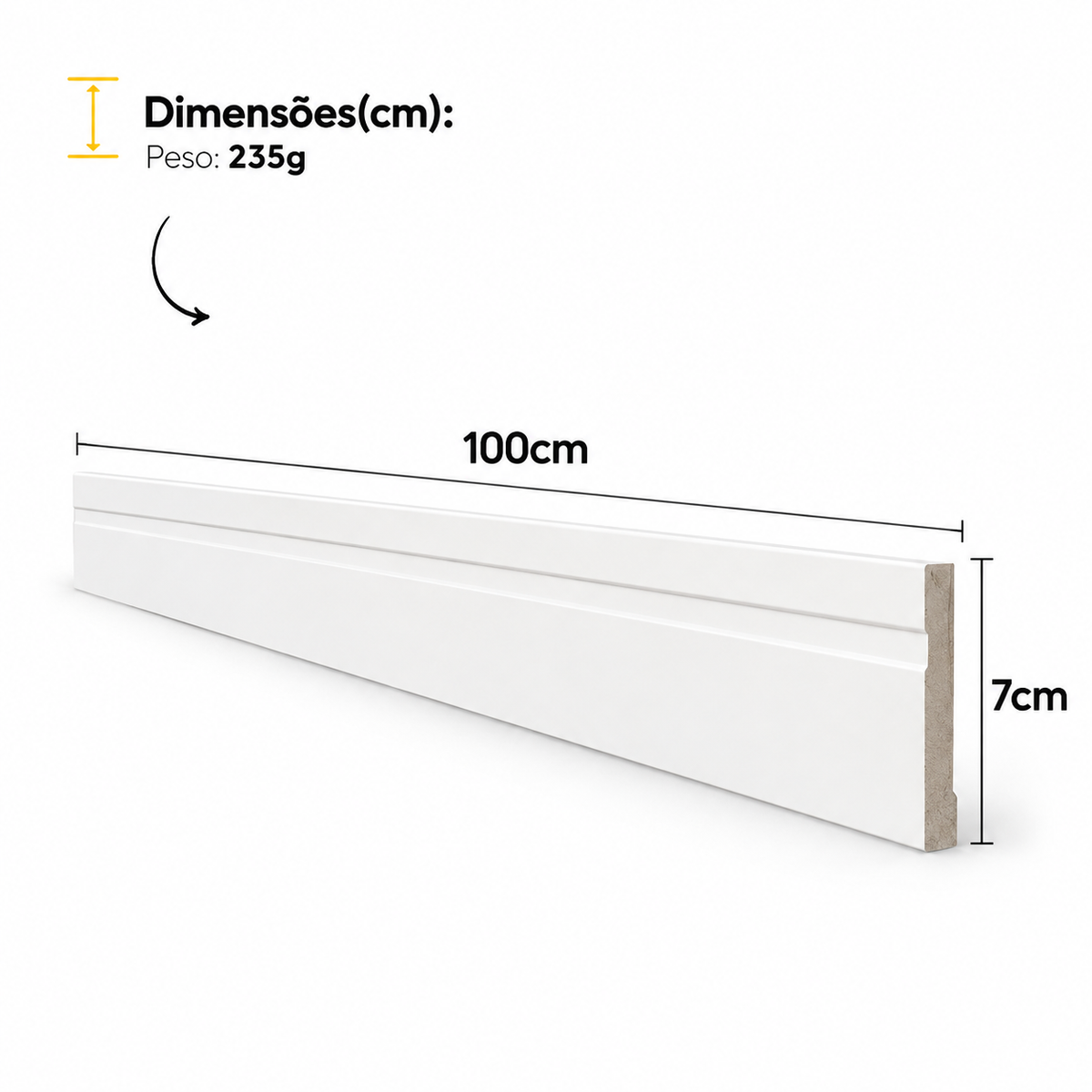 10 Barras 1m Rodapé Liso Moldura 100x7cm Branco Alut - ALUT
