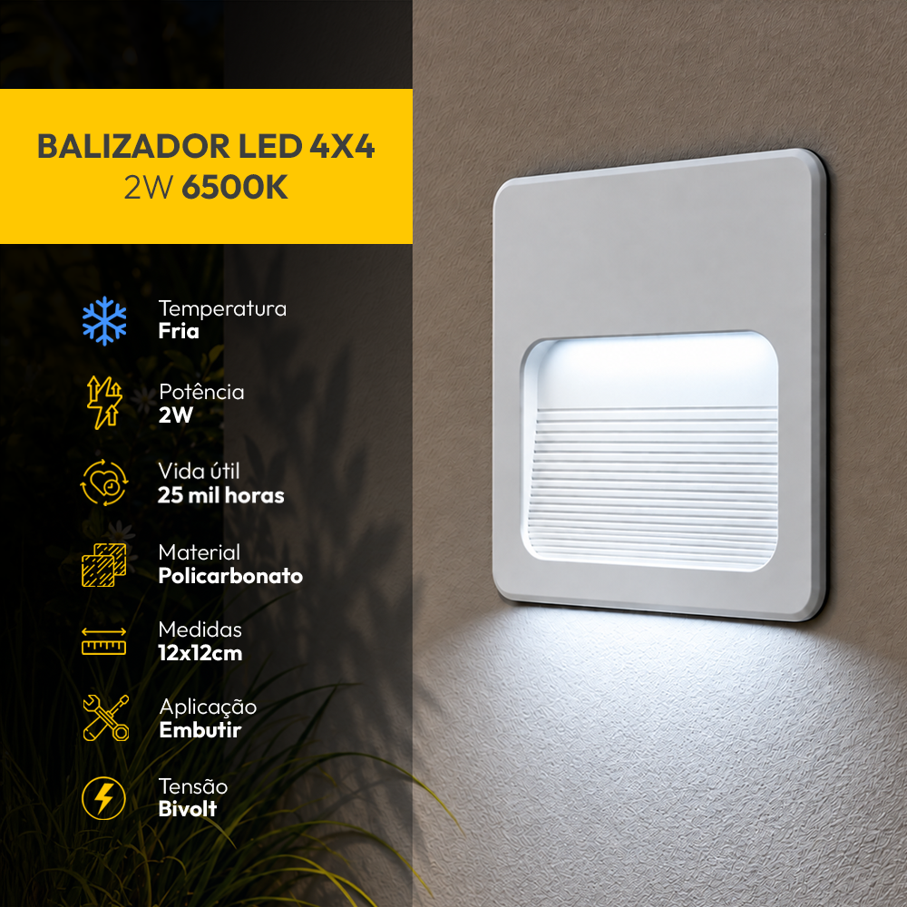 Balizador Led Guia 4x4 2w 6500k Branco Frio Bivolt Ip65 Branco Fosco Alut - ALUT