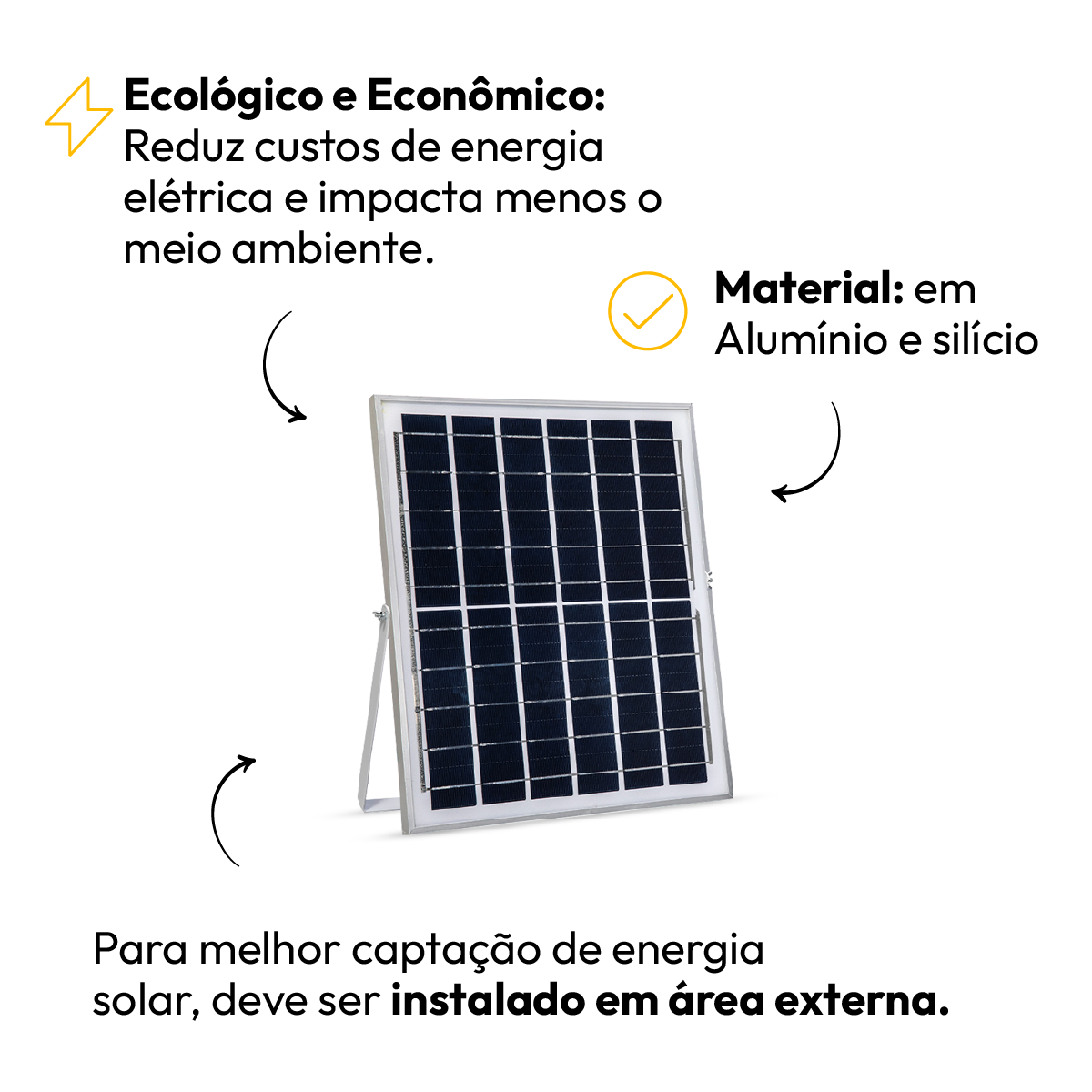 Refletor Placa Solar Led Com Sensor 100w 6500k Branco Frio Alut