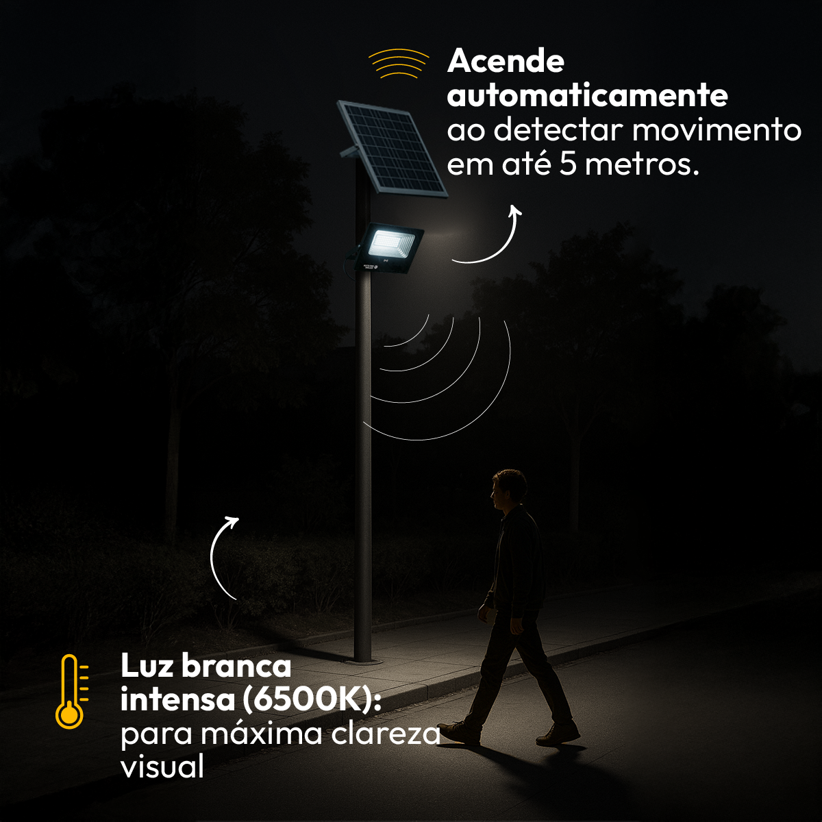 Refletor Placa Solar Led Com Sensor 100w 6500k Branco Frio Alut