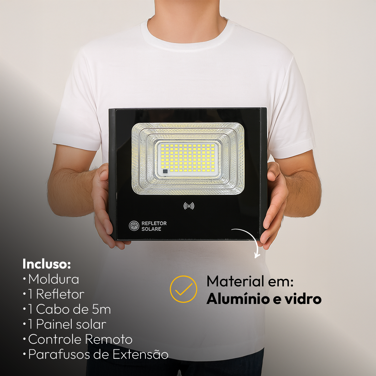 Refletor Placa Solar Led Com Sensor 100w 6500k Branco Frio Alut