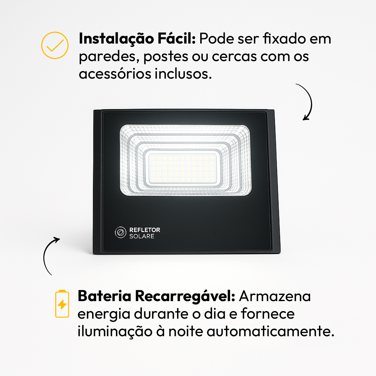 Refletor Placa Solar Led Com Sensor 100w 6500k Branco Frio Alut