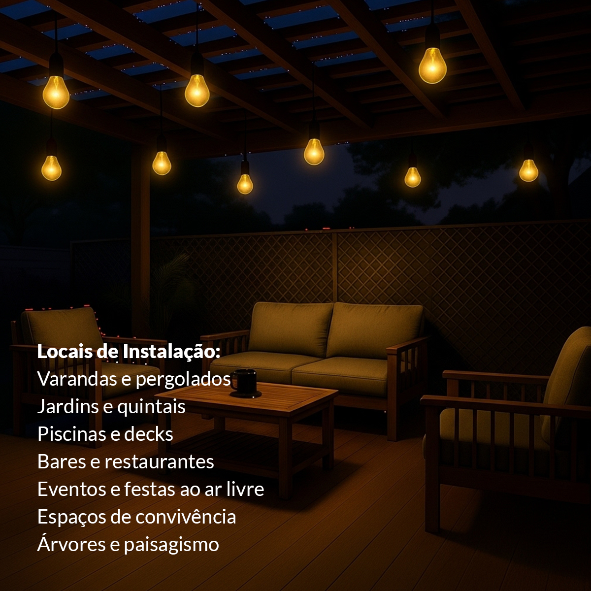 Varal Luz solar recarregável 15m 30 Lâmpada 15w 2700k Branco Quente Alut