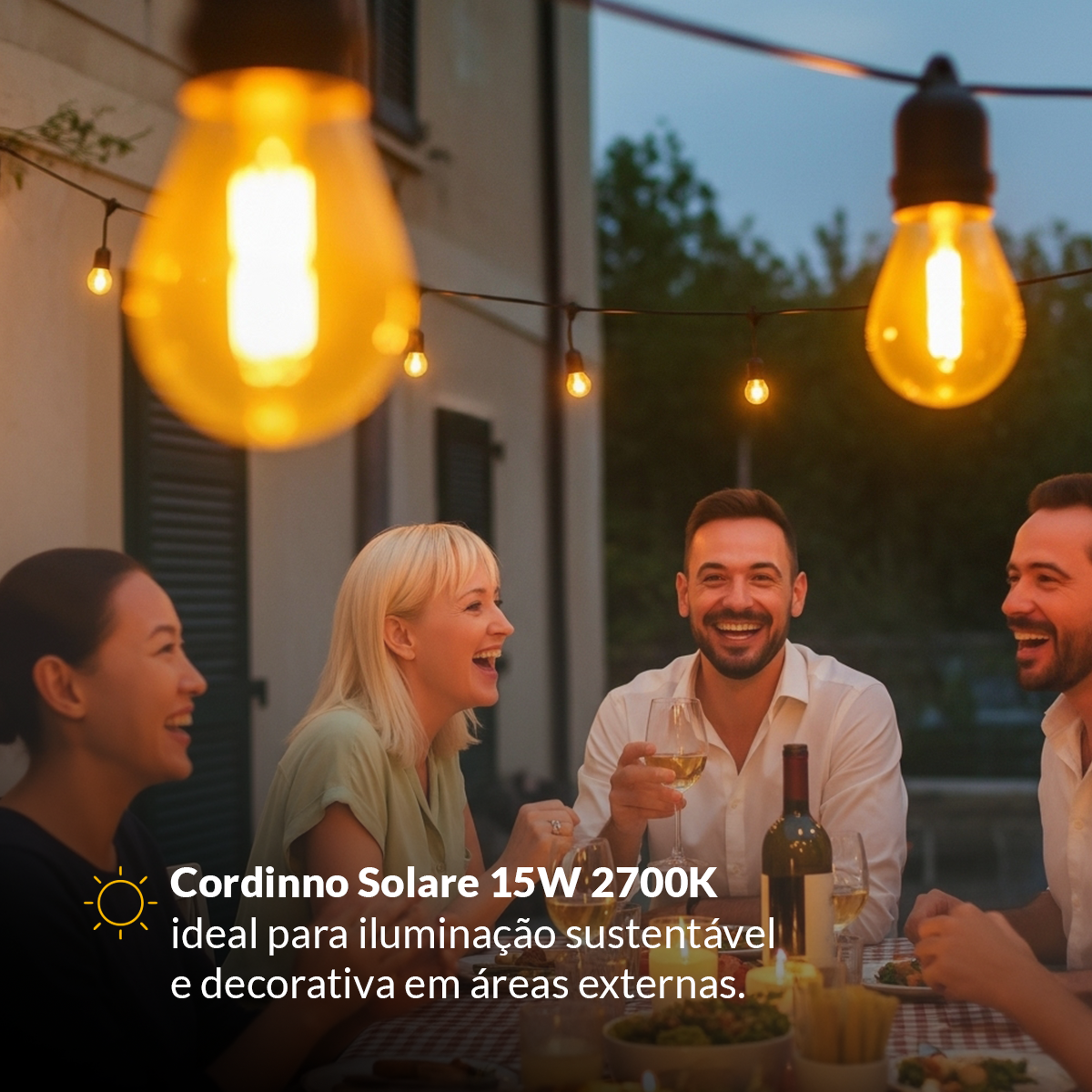 Varal Luz solar recarregável 15m 30 Lâmpada 15w 2700k Branco Quente Alut