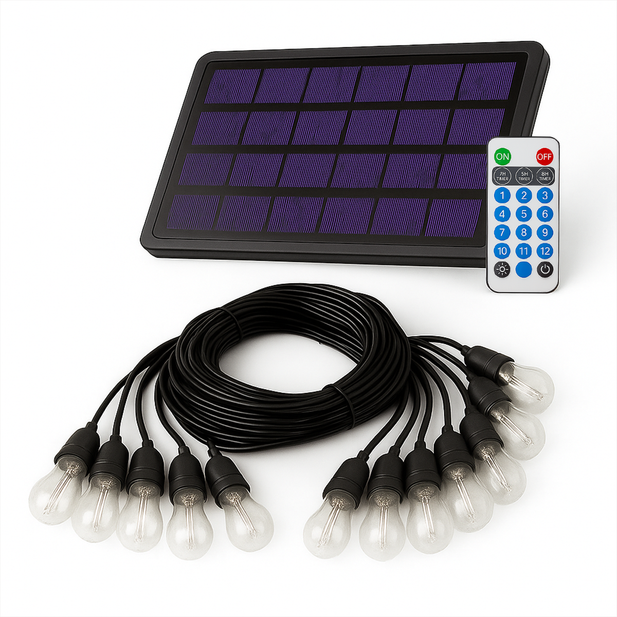 Varal Luz solar recarregável 15m 30 Lâmpada 15w 2700k Branco Quente Alut