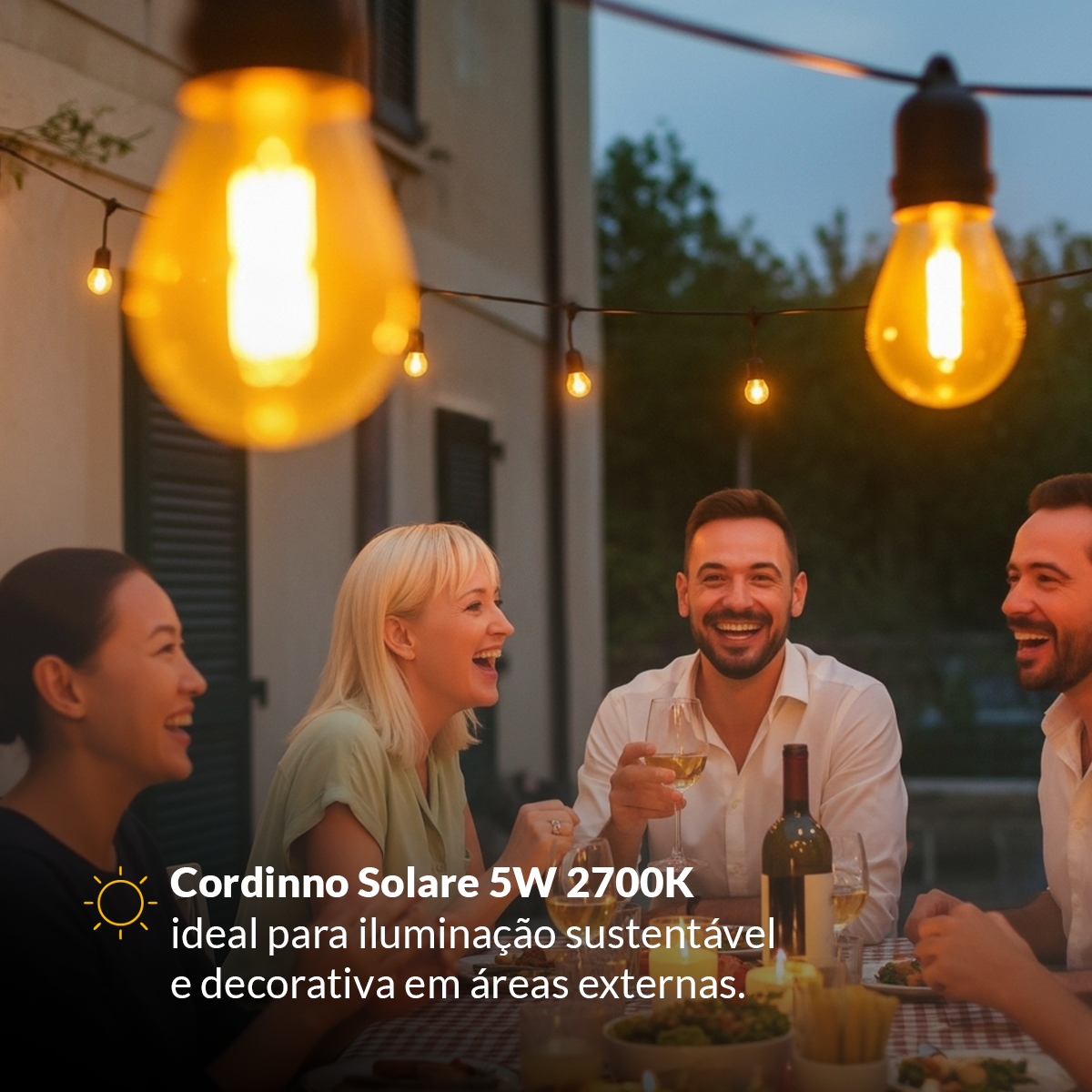 Varal Luz solar recarregável 5m 10 Lâmpada 5w 2700k Branco Quente Alut