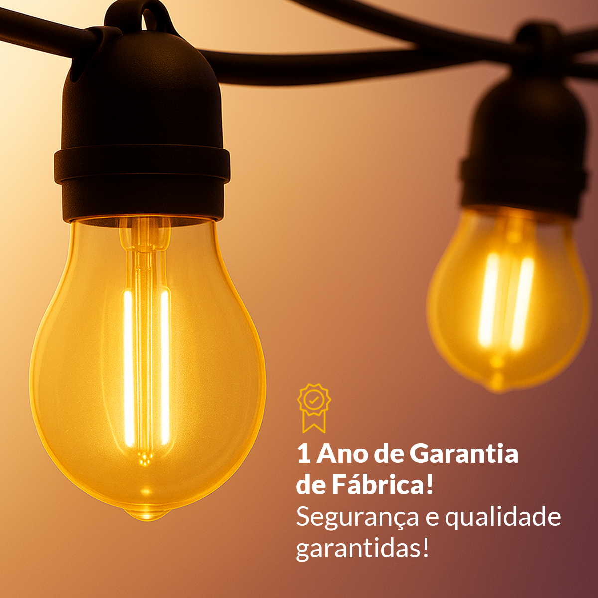 Varal Luz solar recarregável 5m 10 Lâmpada 5w 2700k Branco Quente Alut