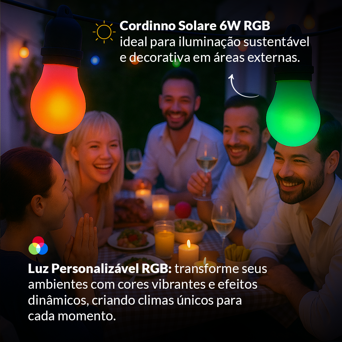 Varal Luz solar recarregável 9m 12 Lâmpada 15w RGB Alut