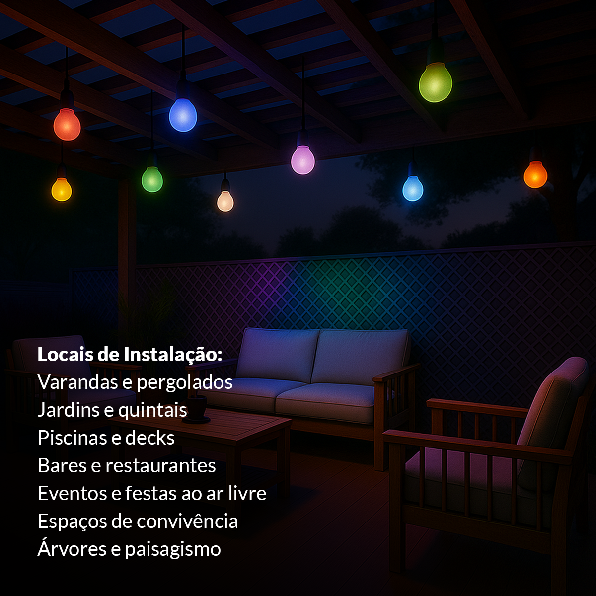 Varal Luz solar recarregável 9m 12 Lâmpada 15w RGB Alut