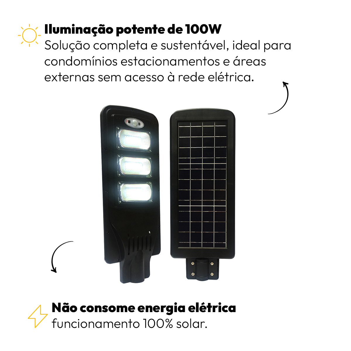 Luminária Led Poste Solar Branco Frio 6500k 100w Ip65 Alut