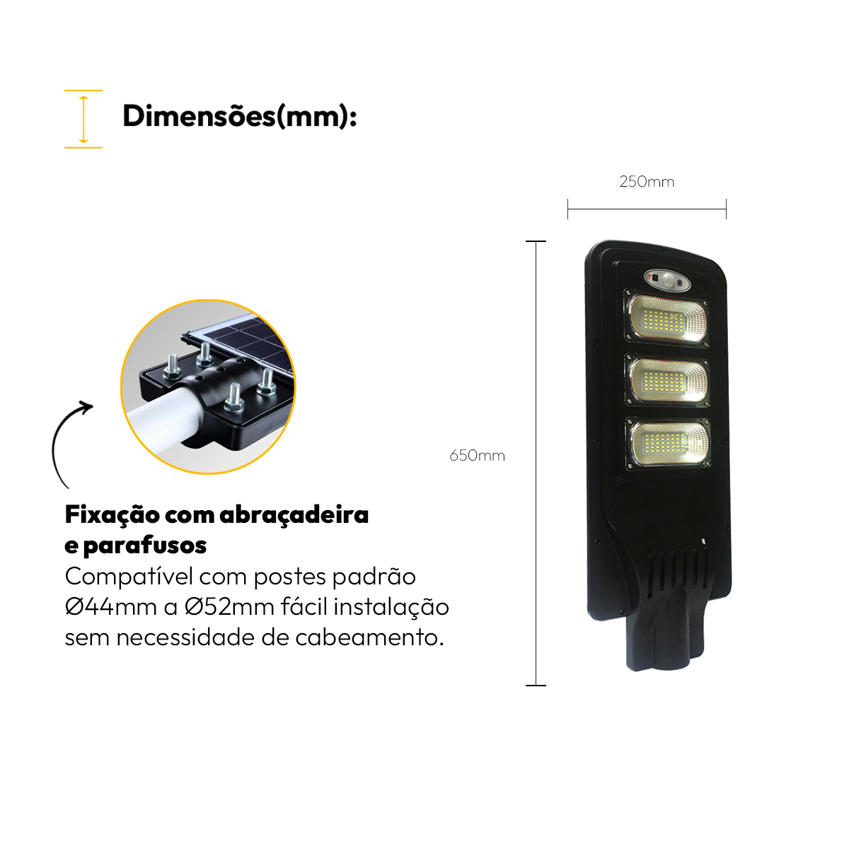 Luminária Led Poste Solar Branco Frio 6500k 100w Ip65 Alut