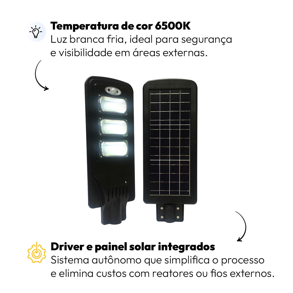 Luminária Led Poste Solar Branco Frio 6500k 100w Ip65 Alut