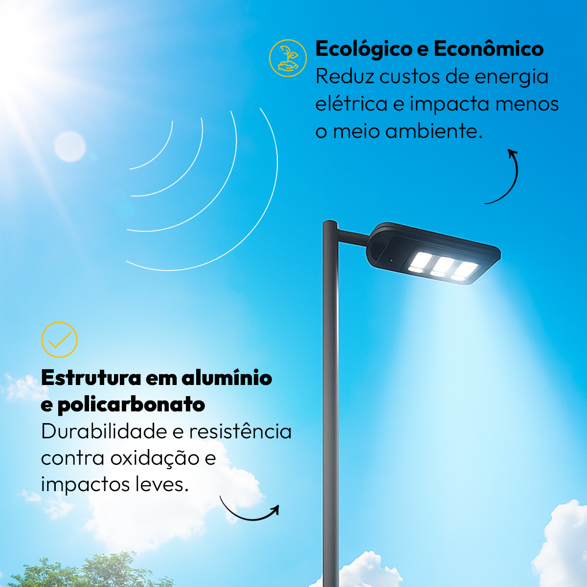Luminária Led Poste Solar Branco Frio 6500k 100w Ip65 Alut