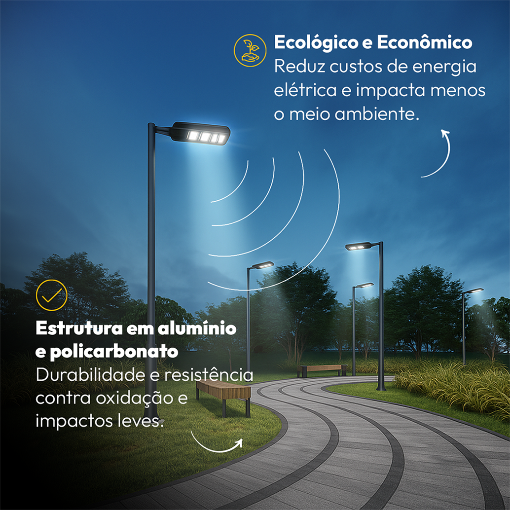 Luminária Led Poste Solar Branco Frio 6500k 120w IP65 Alut