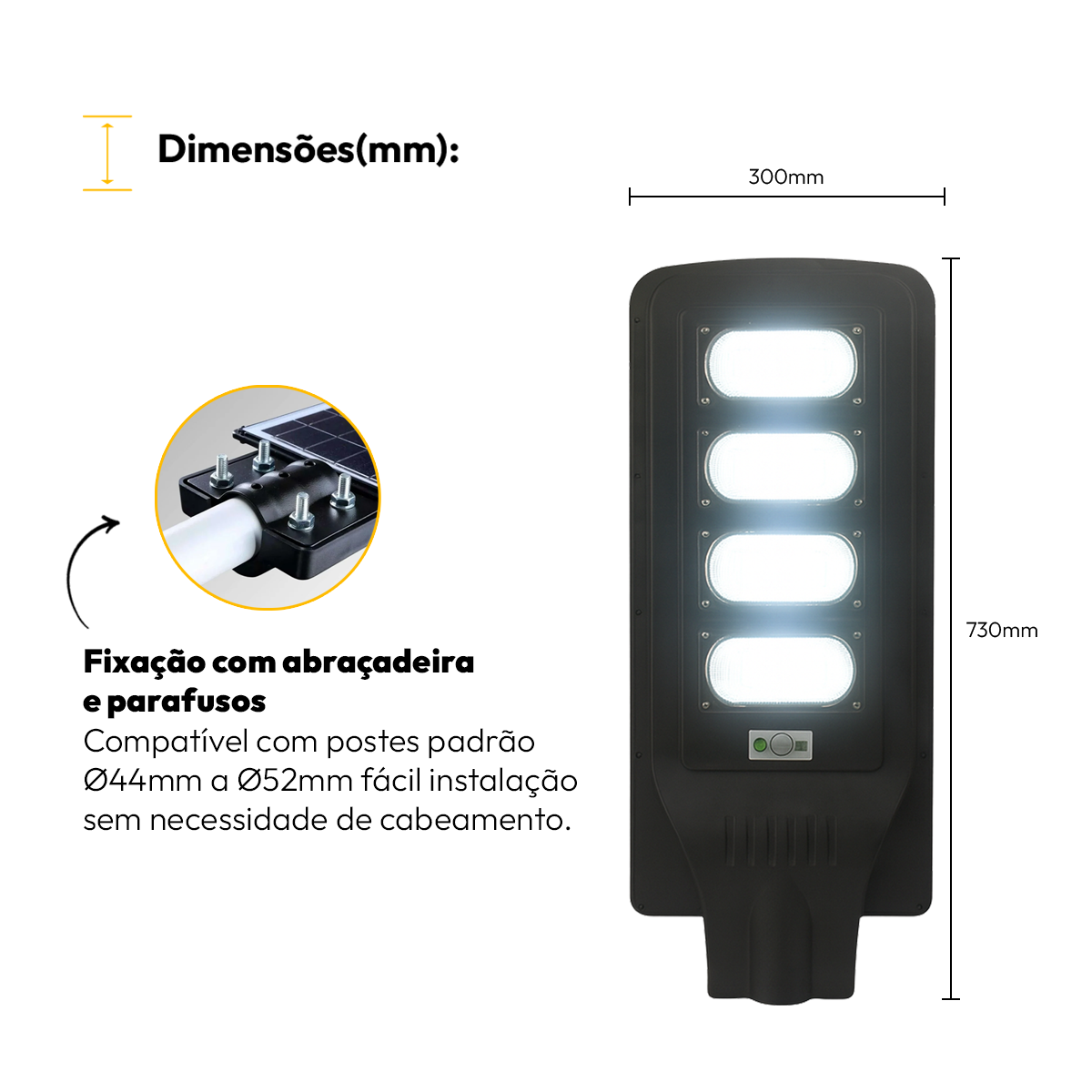Luminária Led Poste Solar Branco Frio 6500k 120w IP65 Alut