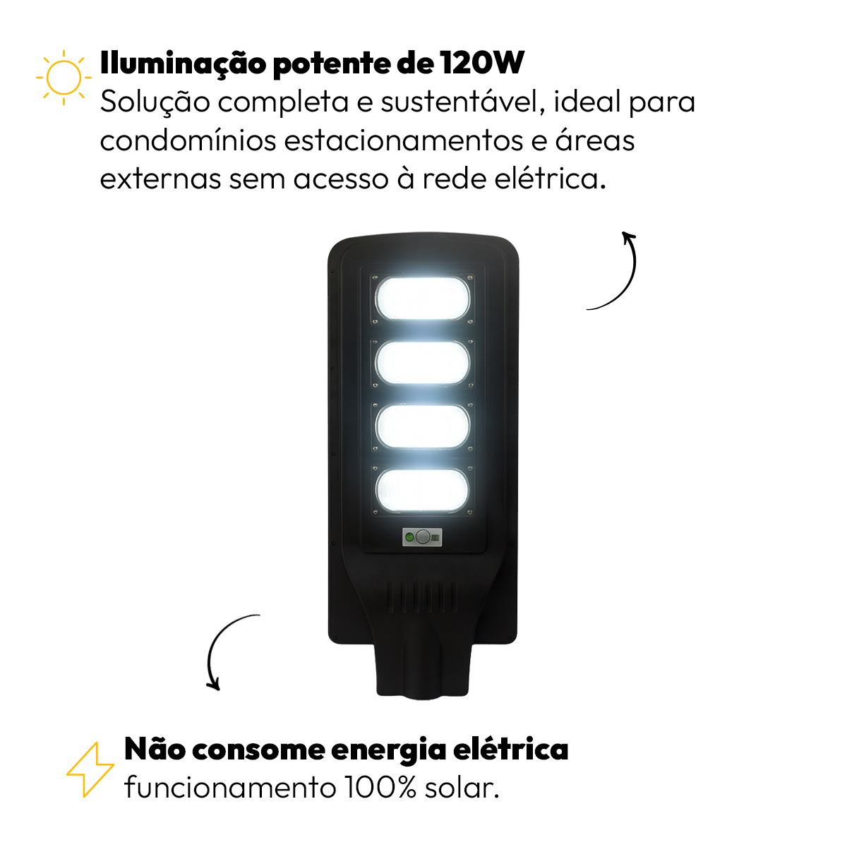 Luminária Led Poste Solar Branco Frio 6500k 120w IP65 Alut