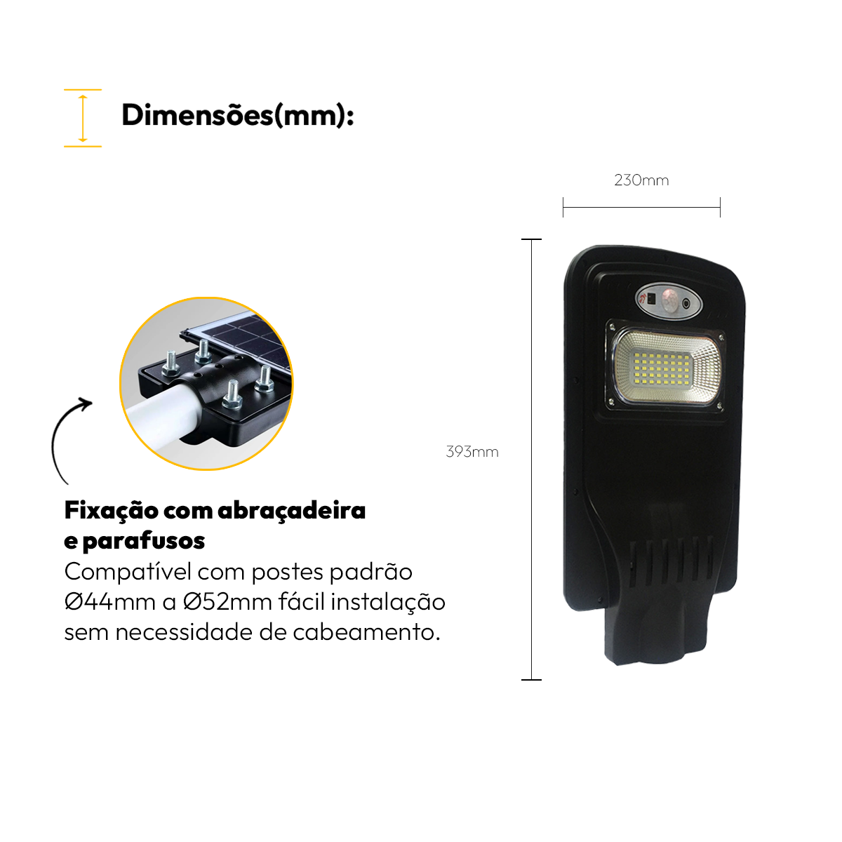 Luminária Led Poste Solar Branco Frio 6500k 40w Ip65 Alut