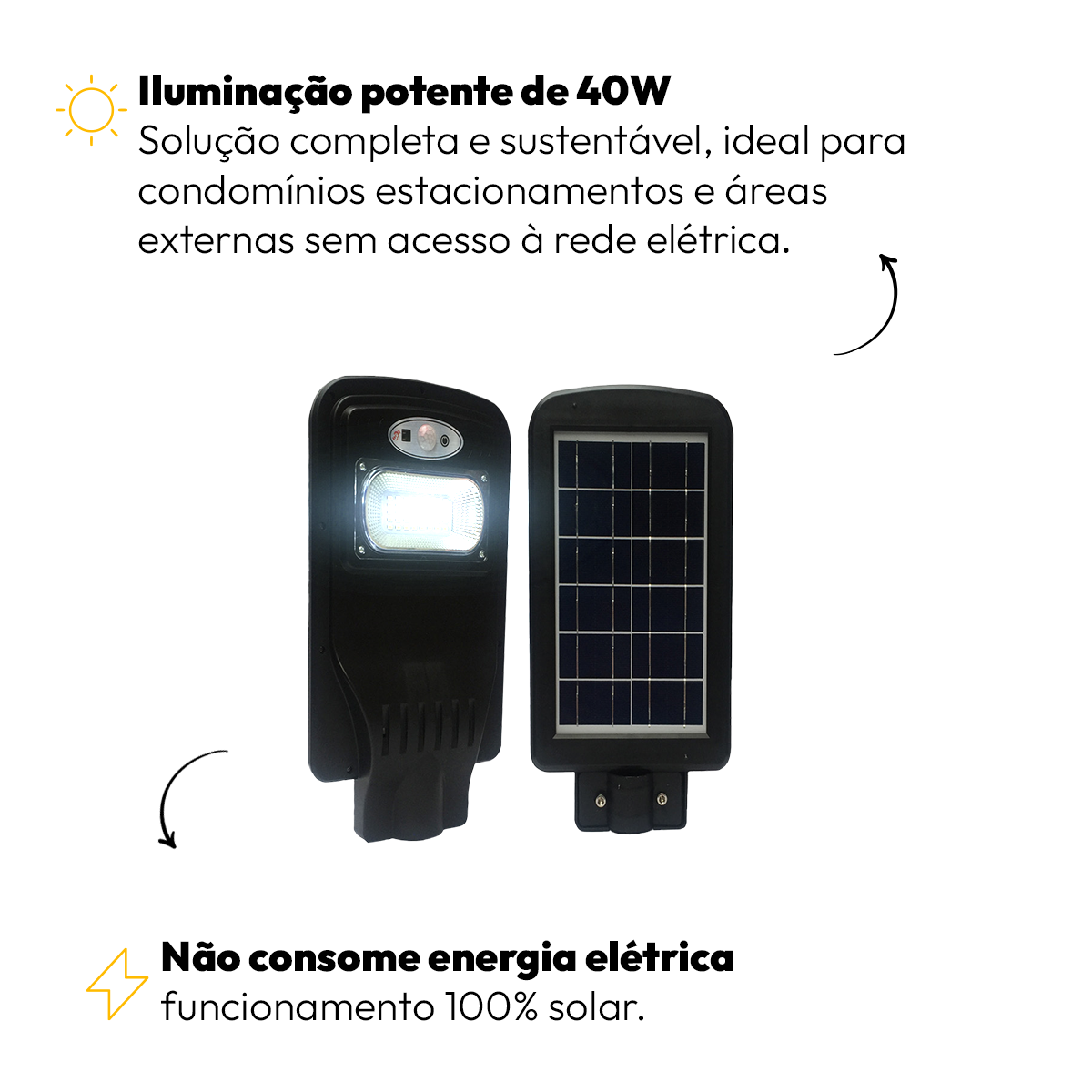 Luminária Led Poste Solar Branco Frio 6500k 40w Ip65 Alut