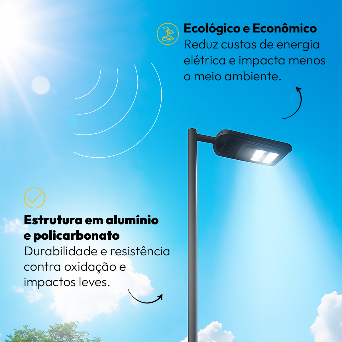 Luminária Led Poste Solar 60w IP65 6500k Branco Frio Alut