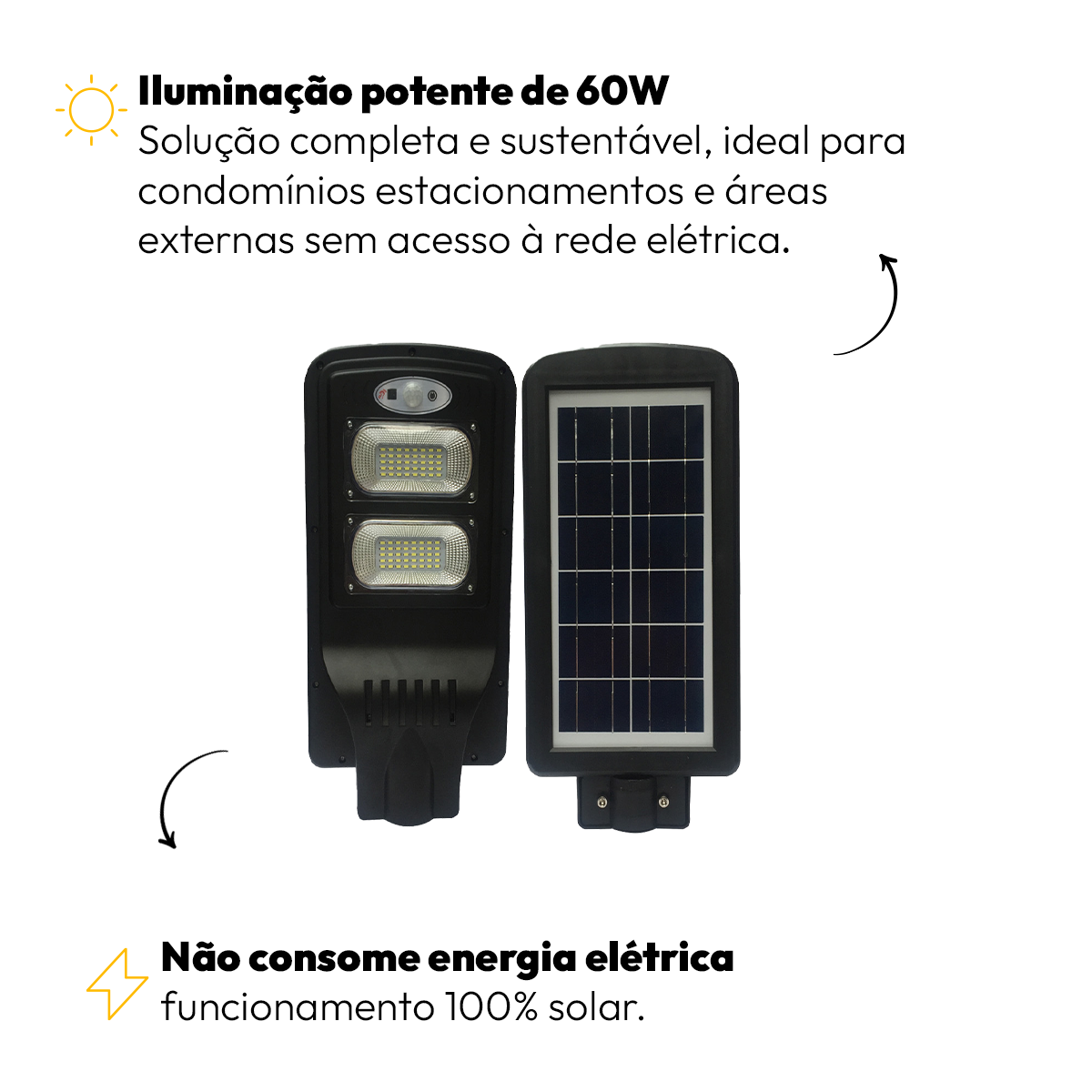 Luminária Led Poste Solar 60w IP65 6500k Branco Frio Alut