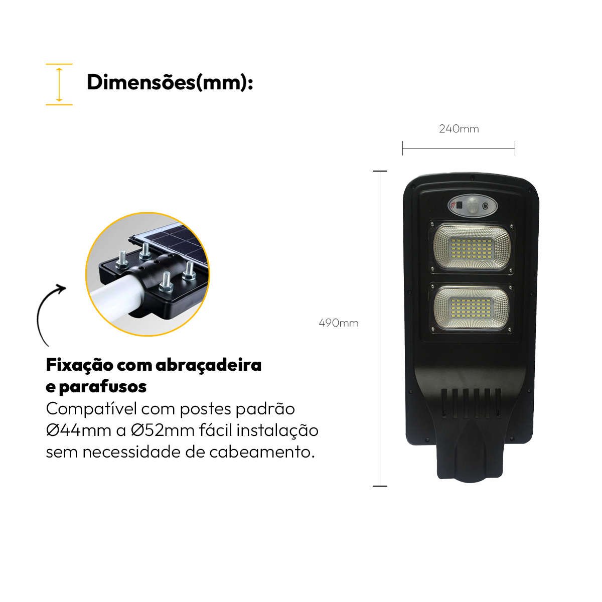 Luminária Led Poste Solar 60w IP65 6500k Branco Frio Alut