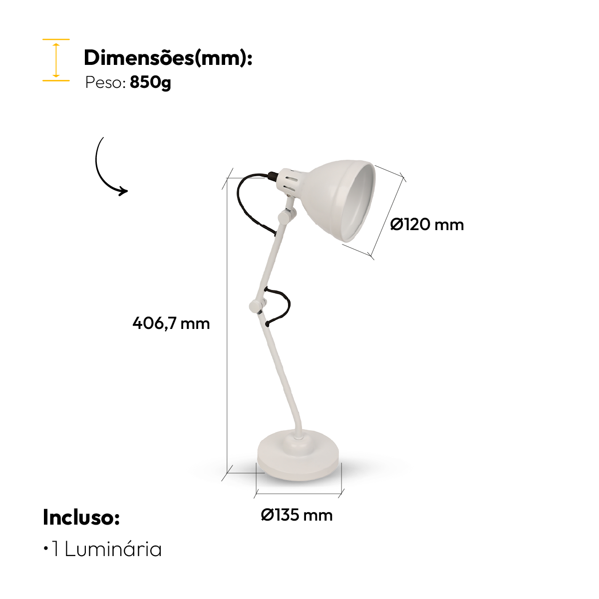 Luminária De Mesa Led Lumix Branco Bivolt 25w E27 Alut