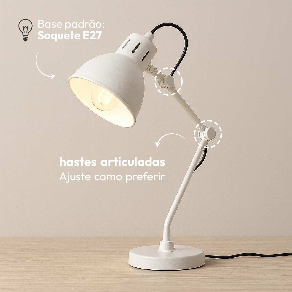 Luminária De Mesa Led Lumix Branco Bivolt 25w E27 Alut