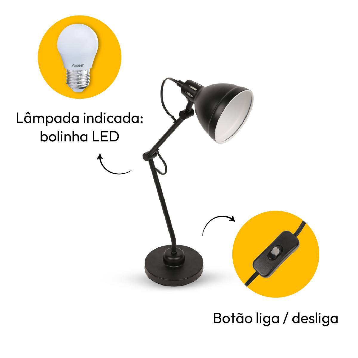 Luminária De Mesa Led Lumix Preto Bivolt 25w E27 Alut