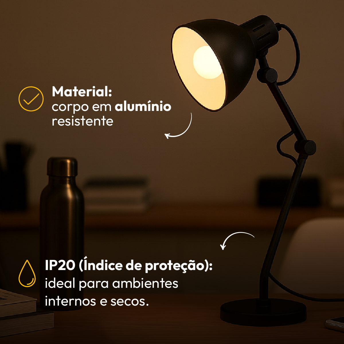 Luminária De Mesa Led Lumix Preto Bivolt 25w E27 Alut