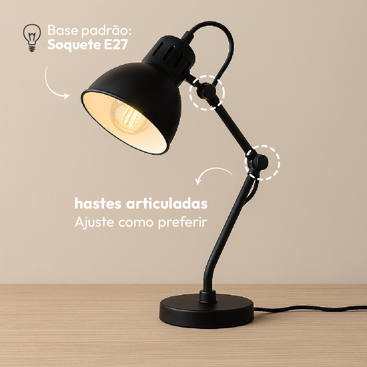 Luminária De Mesa Led Lumix Preto Bivolt 25w E27 Alut