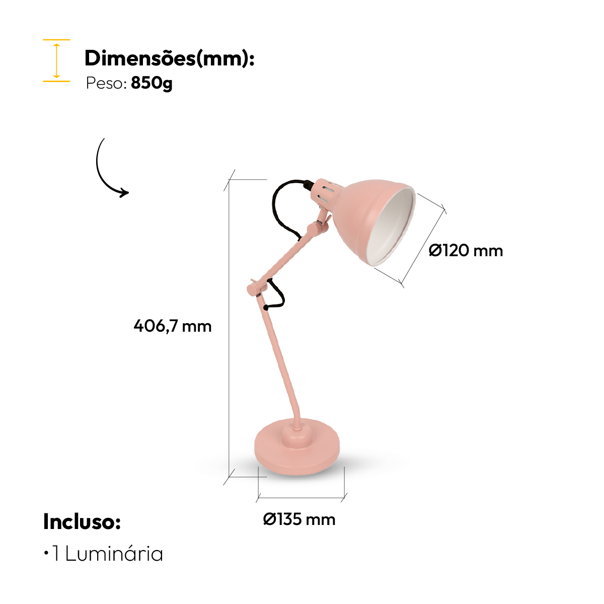 Luminária De Mesa Led Lumix Rosa Bivolt 25w E27 Alut