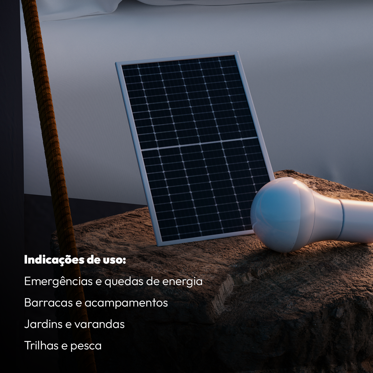 Lâmpada Led Pera Painel Solar 2w 6500k até 8h bateria Alut