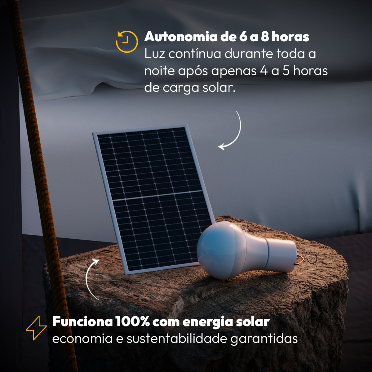 Lâmpada Led Pera Painel Solar 2w 6500k até 8h bateria Alut