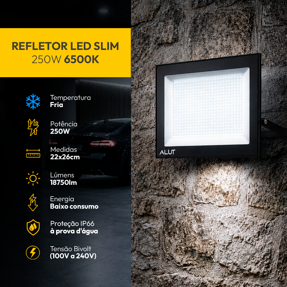 Refletor Led Slim 250w Branco Frio 6500k Branco Frio Bivolt IP65 Alut