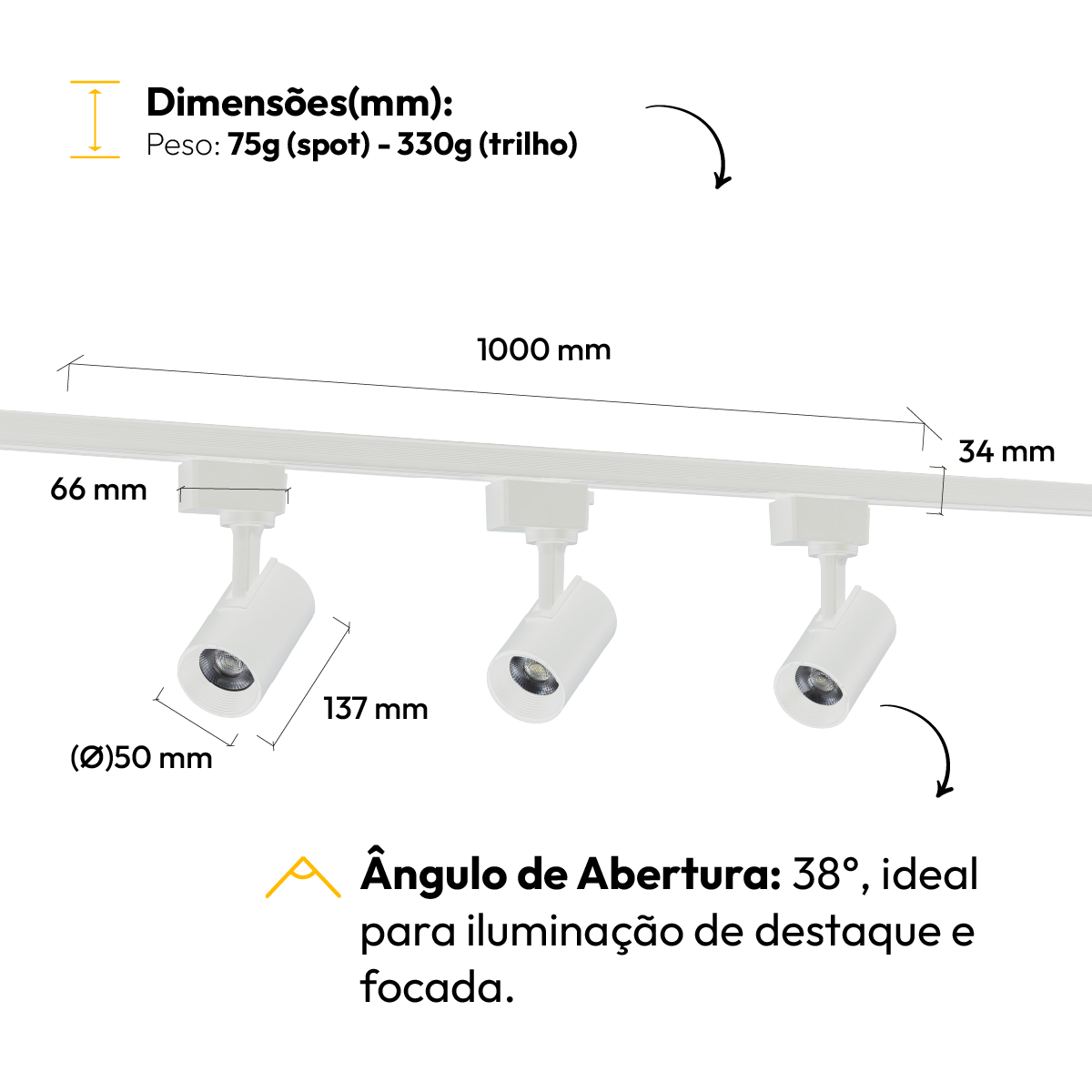 kit Trilho Eletrificado Click 1m + 3 Spots 5w 3000k Alut