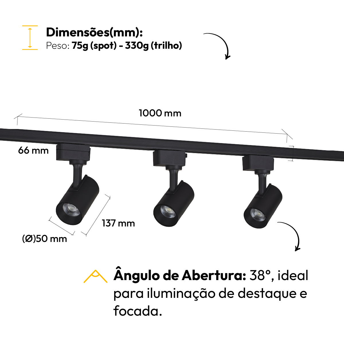 Kit Trilho Eletrificado Click 1m com 3 Spots 5w 3000k Branco Quente Alut