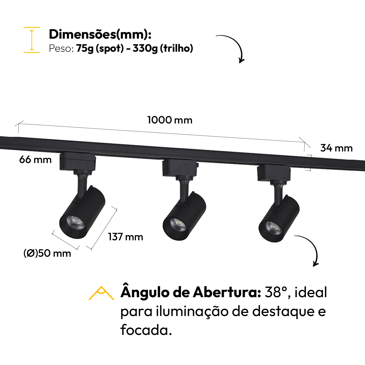 kit Trilho Eletrificado Click 1m + 3 Spots 5w 6500k Branco Frio Alut