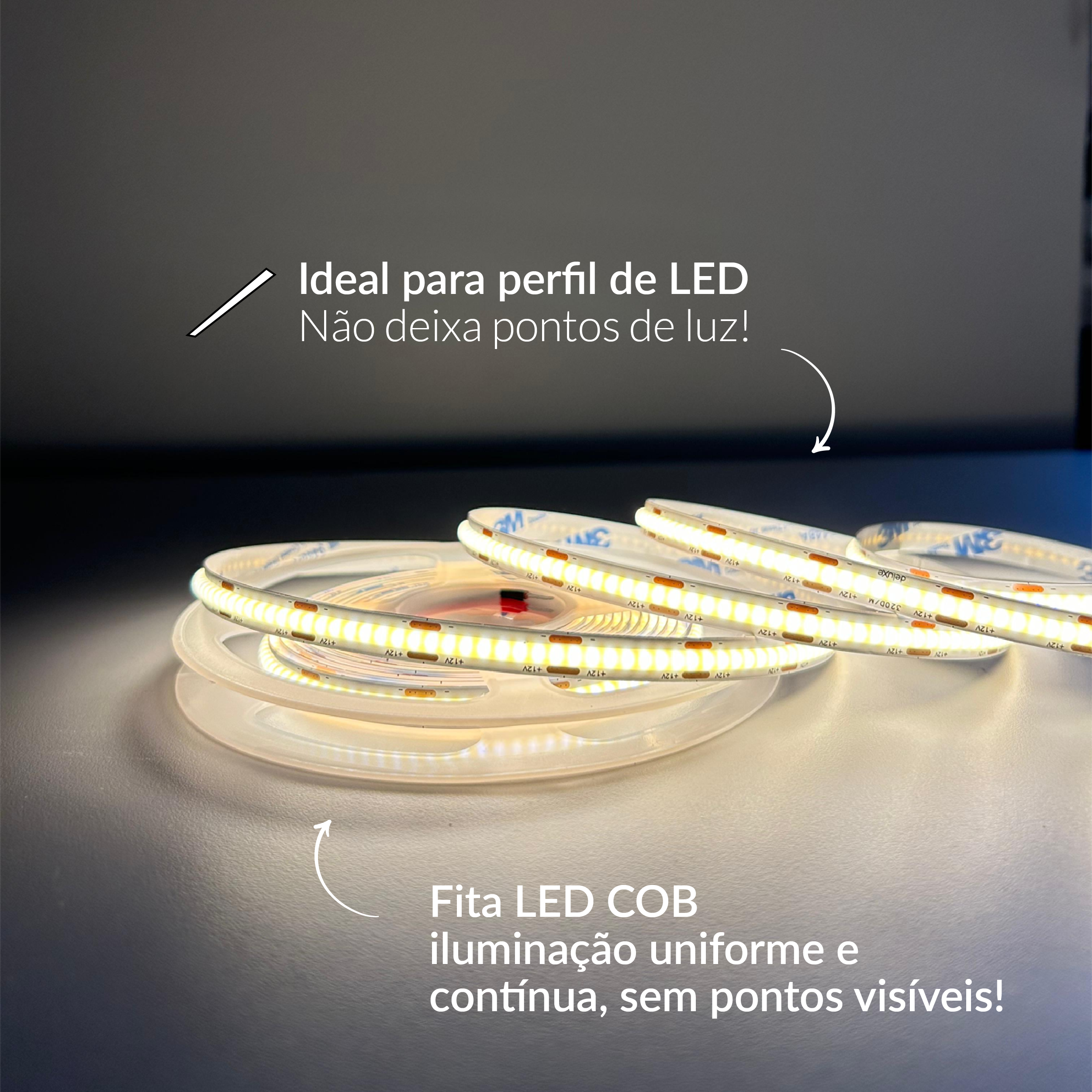 Fita Led 5m Cob 15w 2700k Branco Quente 12v Alut