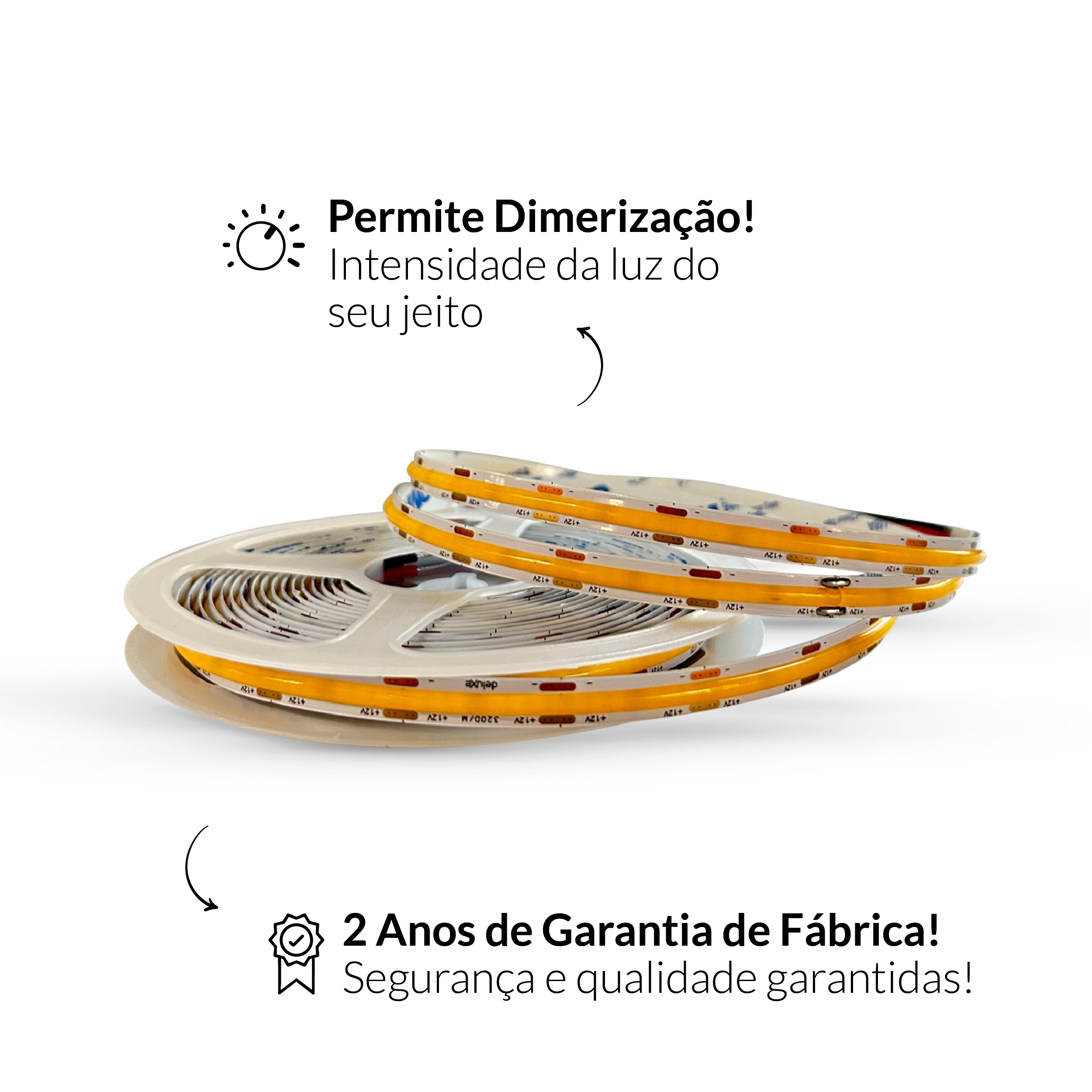 Fita Led 5m Cob 8w 3000k Branco Quente 12v Alut