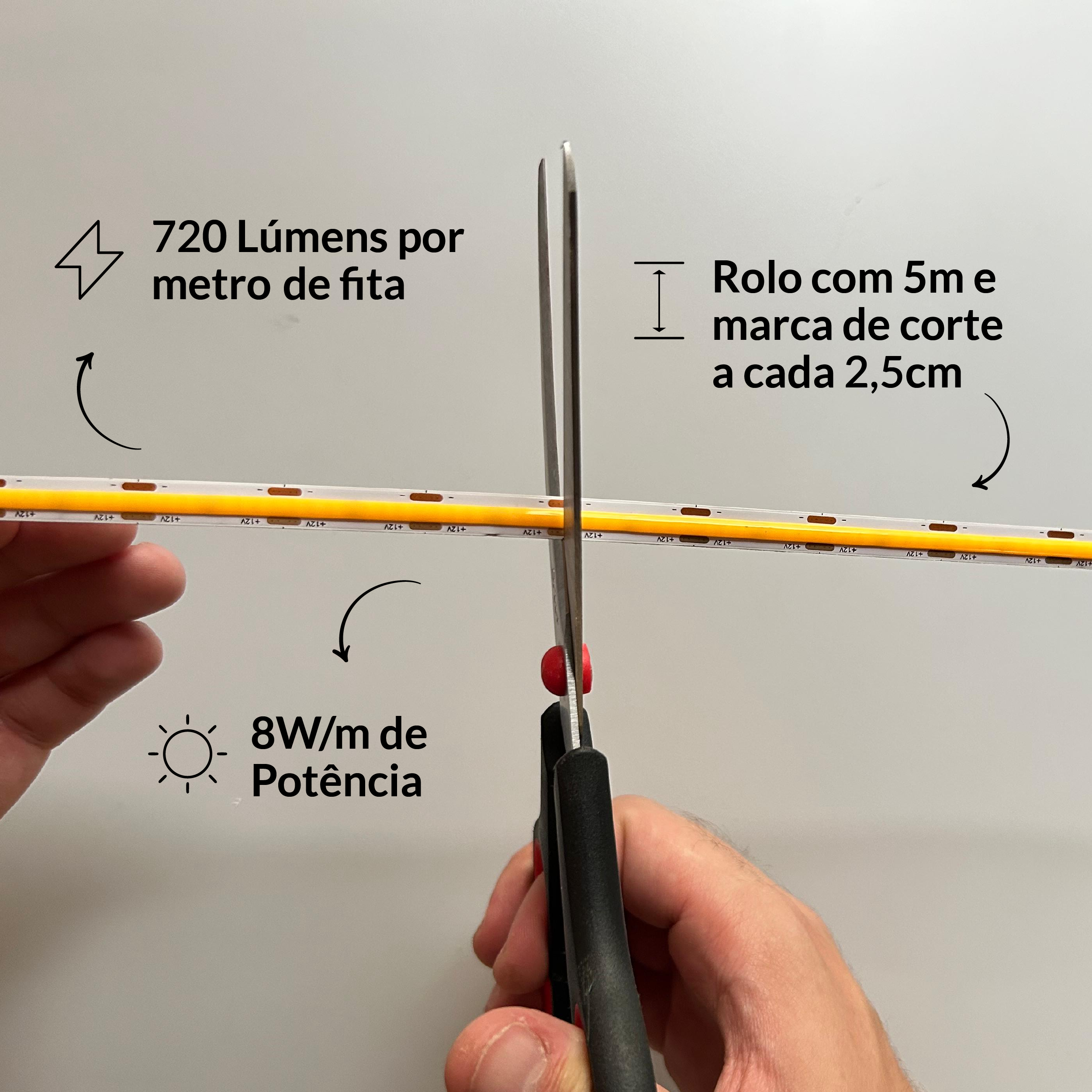 Fita Led 5m Cob 8w 3000k Branco Quente 12v Alut