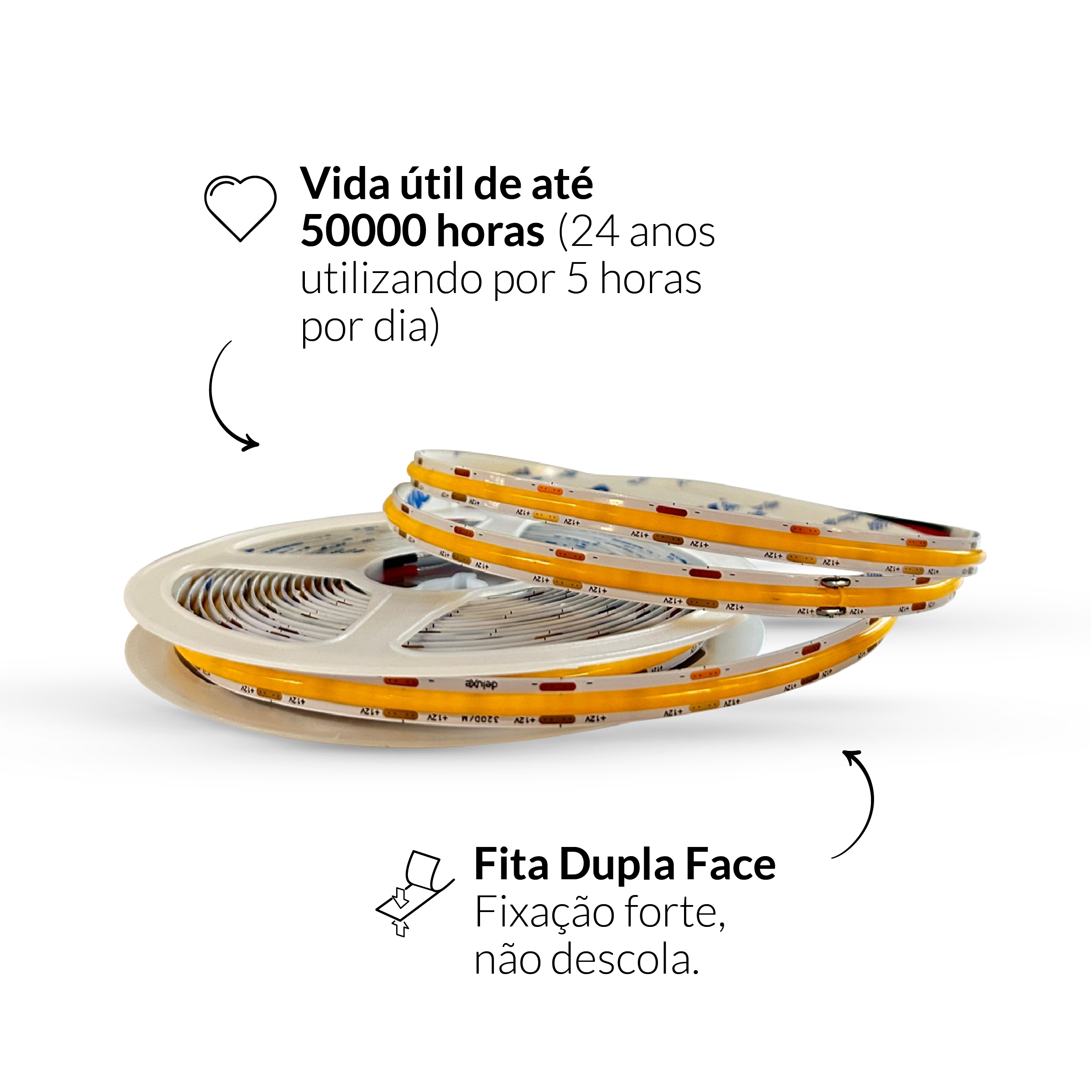 Fita Led 5m Cob 8w 6500k Branco Frio 12v Alut