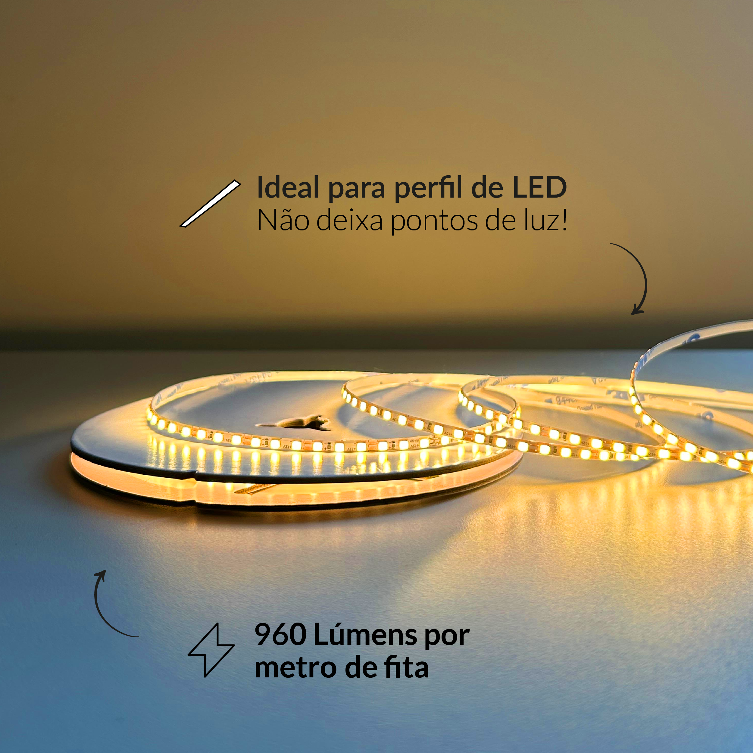 Fita Led Celeste 5m Slim 8w 2700k Branco Quente 12v Alut