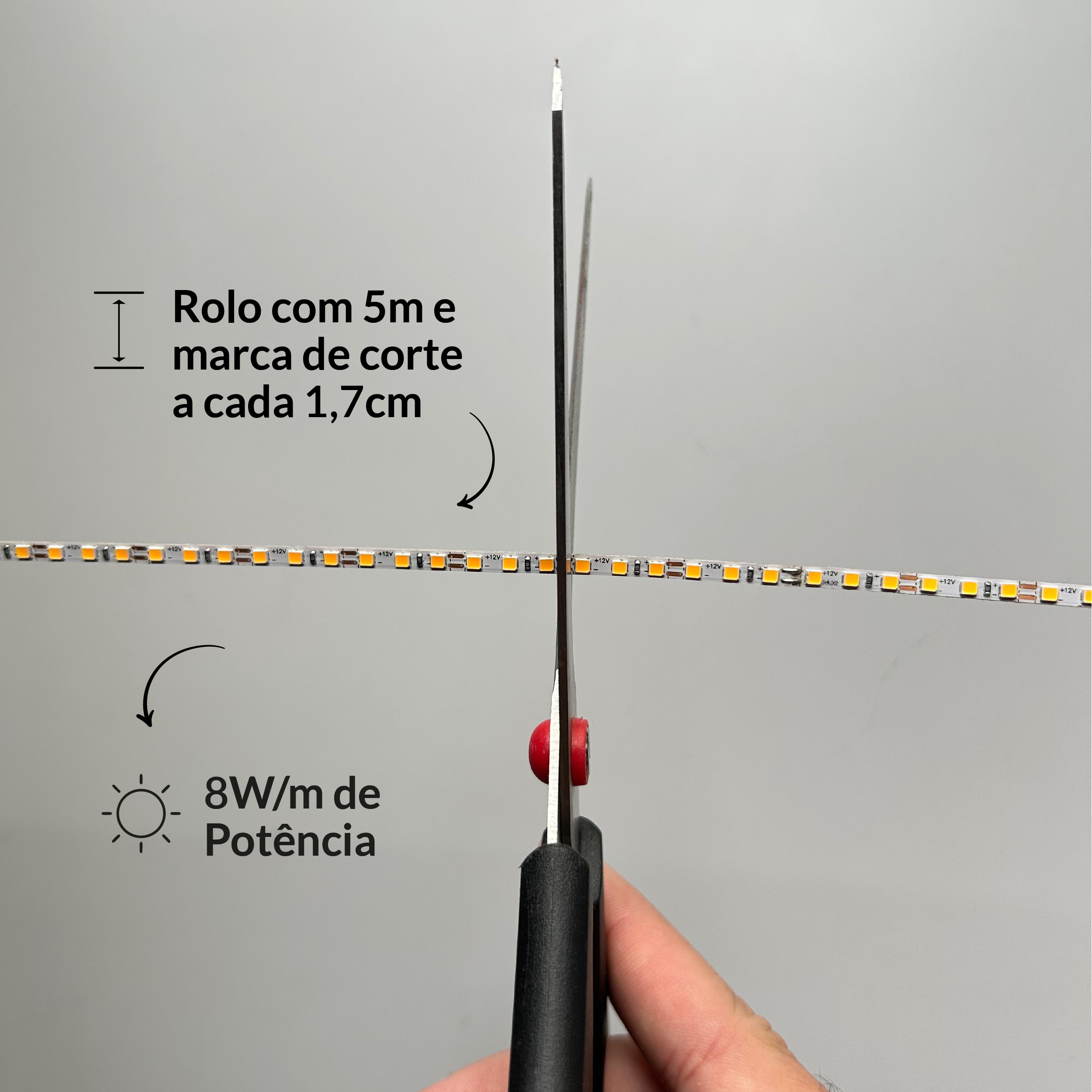 Fita Led Celeste 5m Slim 8w 3000k Branco Quente 12v Alut