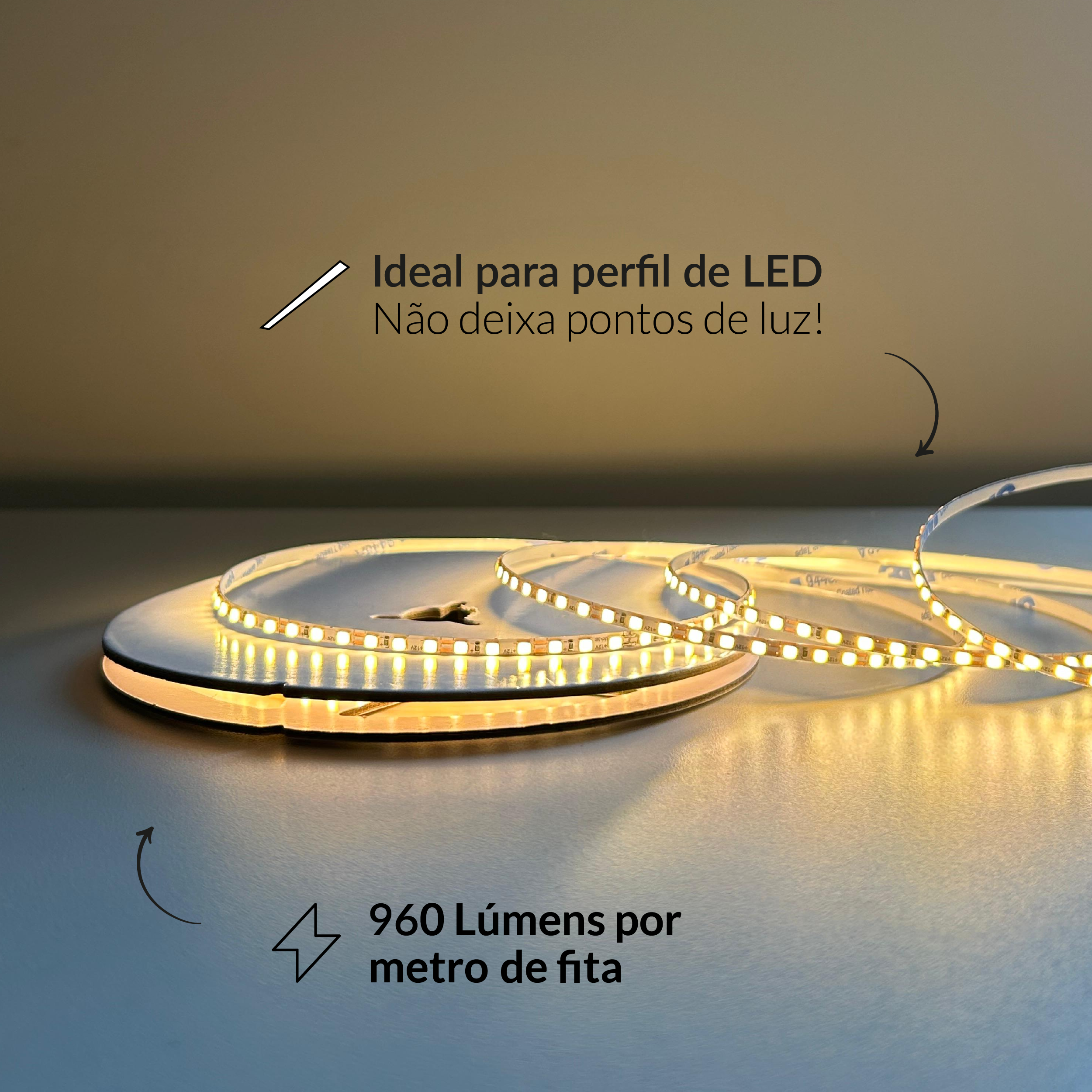 Fita Led Celeste 5m Slim 8w 3000k Branco Quente 12v Alut