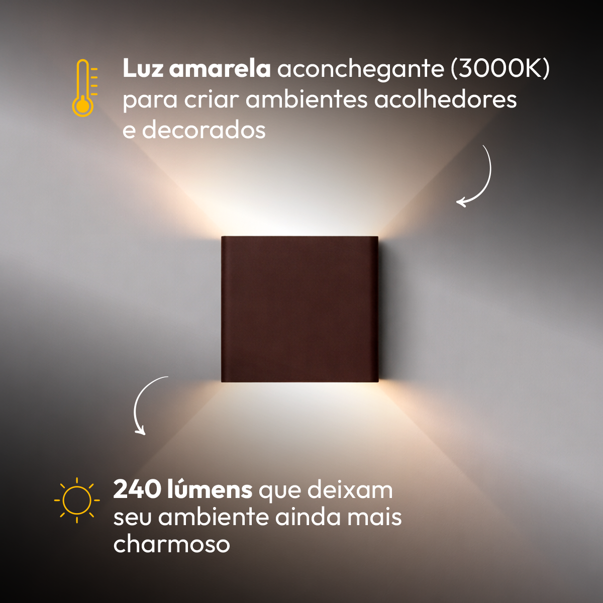 Arandela Duplo Facho Led Aura 4w 3000k Branco Quente Ip65 Café Alut