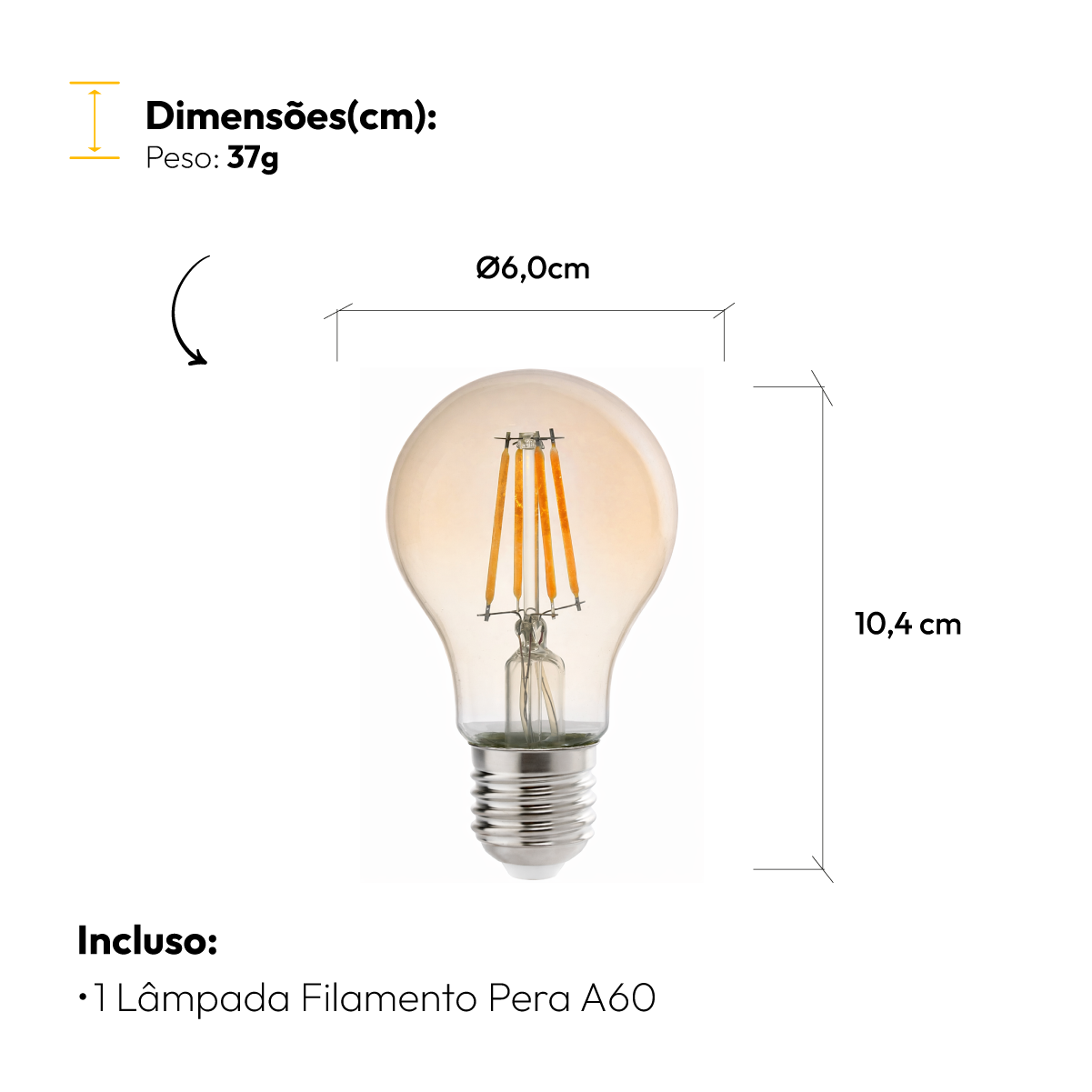 Kit 5 Lampada Led Pera Retro A60 4w 2200k Branco Quente E27 110v/220v Alut By Avant