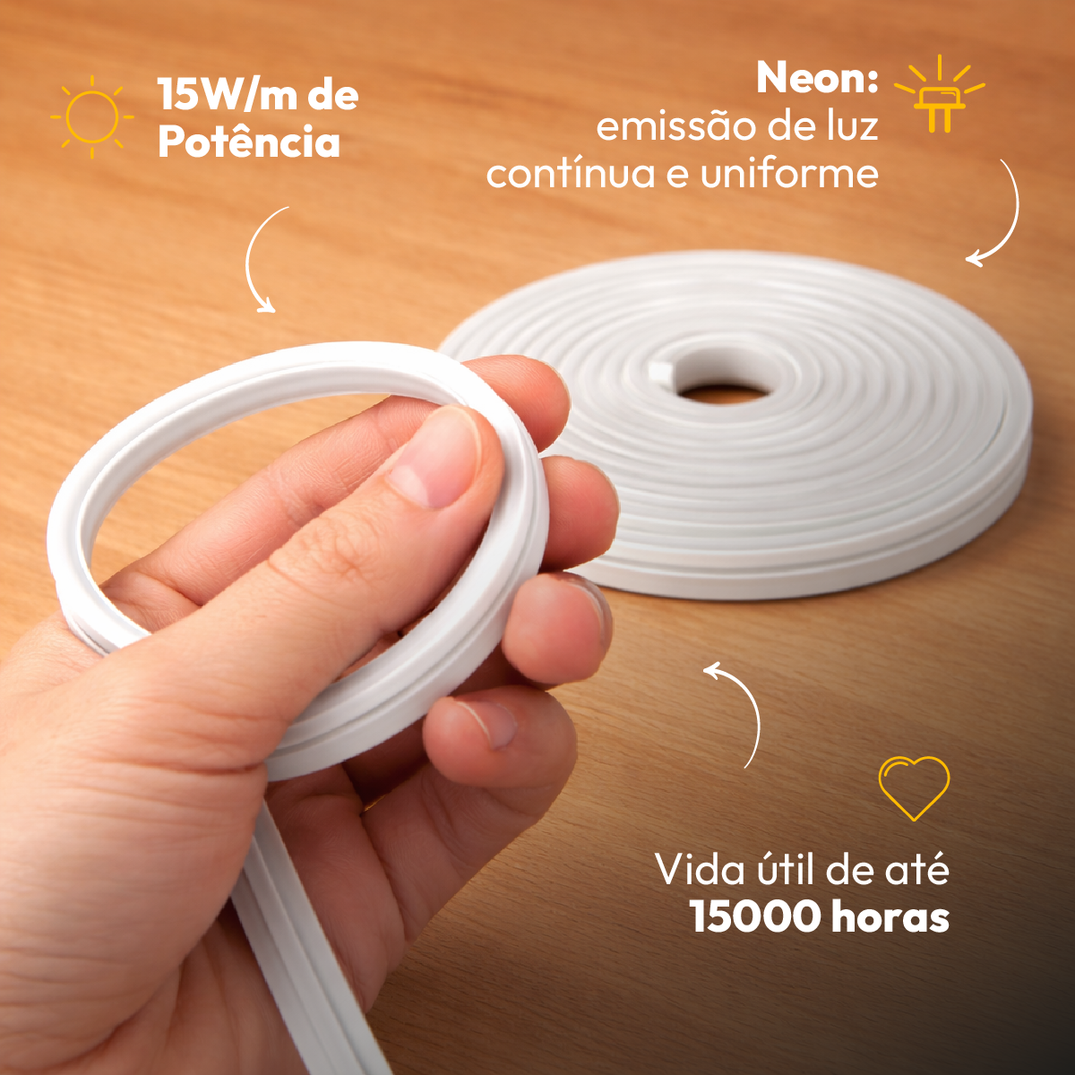 Fita Led Sotille Neon 5m 20w 3000k Branco Quente 12v Alut
