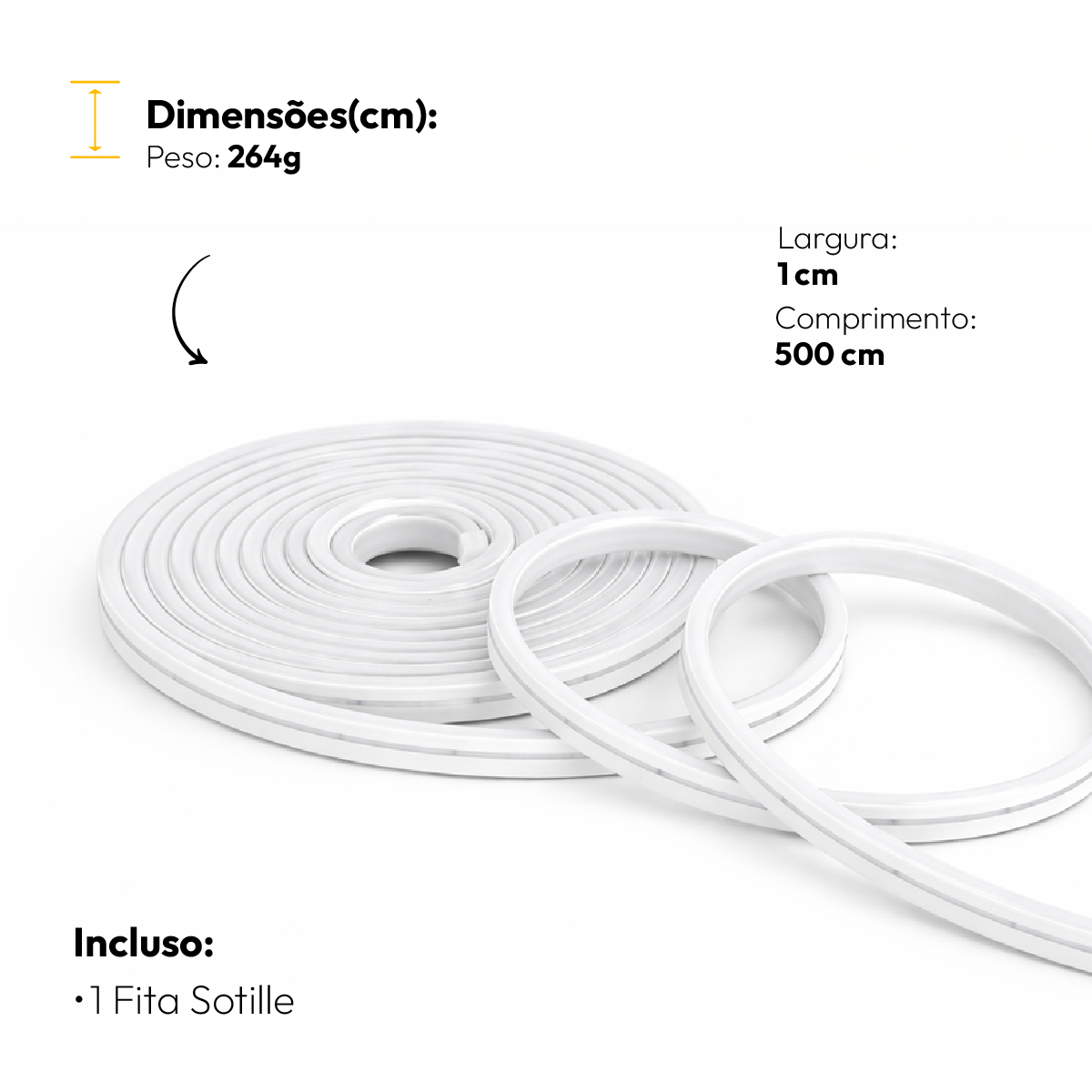 Fita Led Sotille Neon 5m 20w 3000k Branco Quente 12v Alut