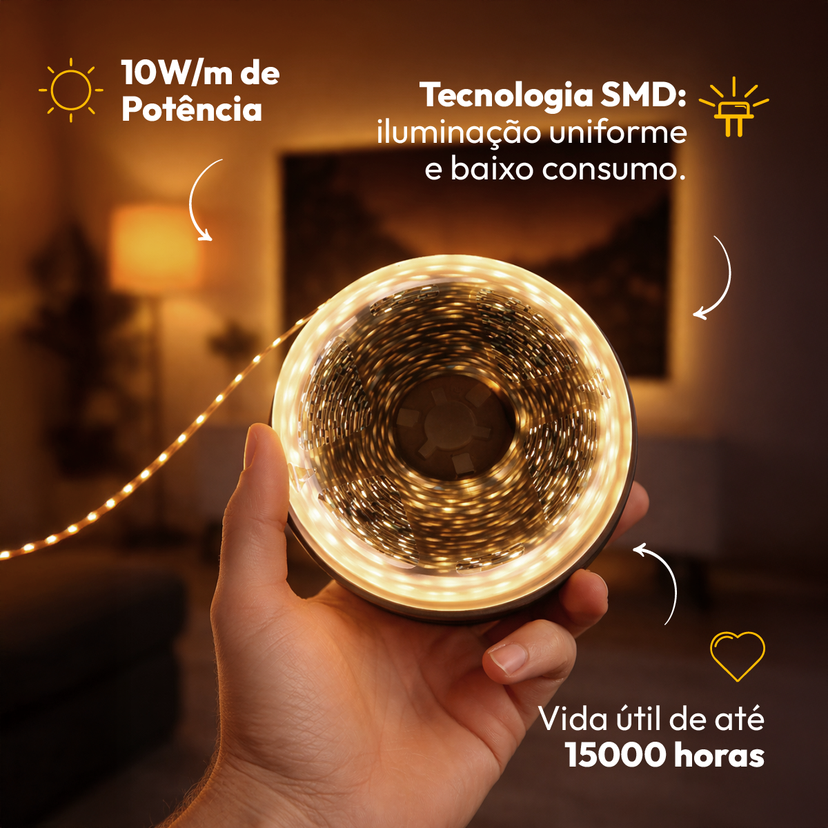 Fita Led Allure Smd 5m 10w 3000k Branco Quente 12v Alut