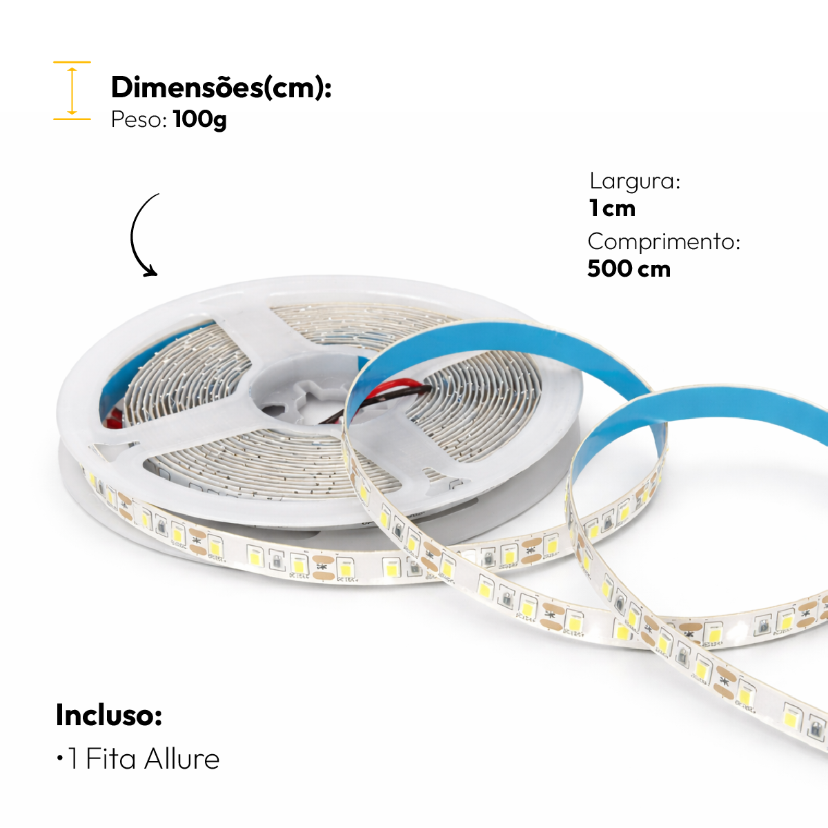 Fita Led Allure Smd 5m 10w 3000k Branco Quente 12v Alut